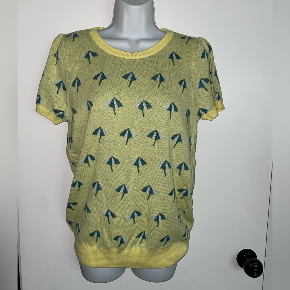 ModCloth Women’s Umbrella Retro Knit Short Sleeve Sweater Sz L